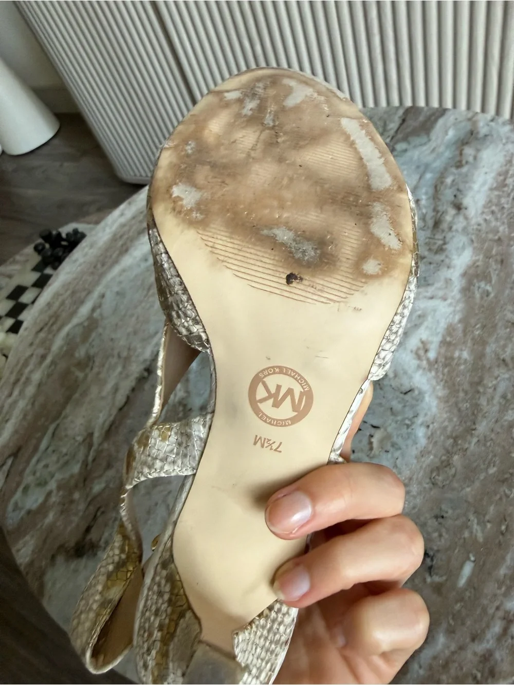 Michael Kors Becky Metallic Snakeskin Slingback Heels Gold Sandals 7.5
